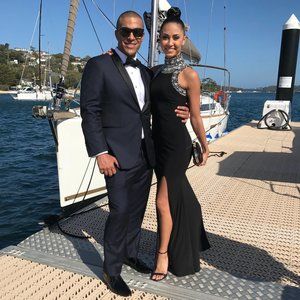 Betsy & Adam Mock-neck Jewel-trim Sleeveless Gown